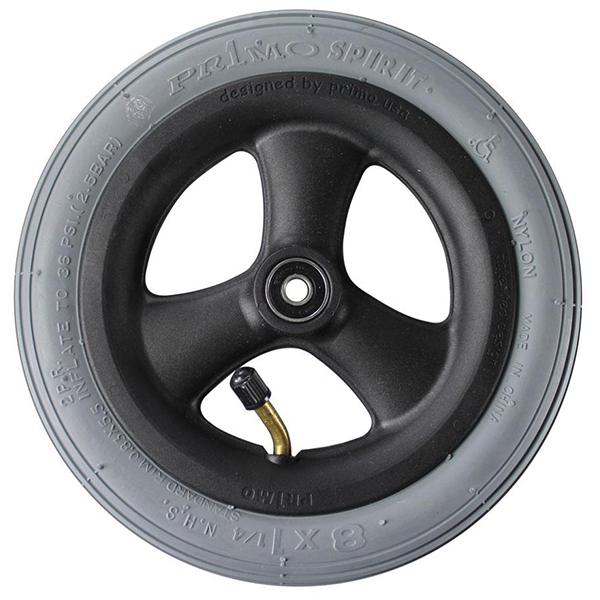 8" x 1-1/4" Pneumatic Wheelchair Casters Grey Tire, Black Hub