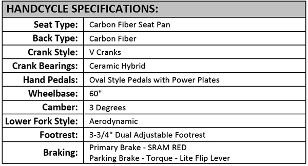 Invacare Top End Force NRG Handcycle - Specifications
