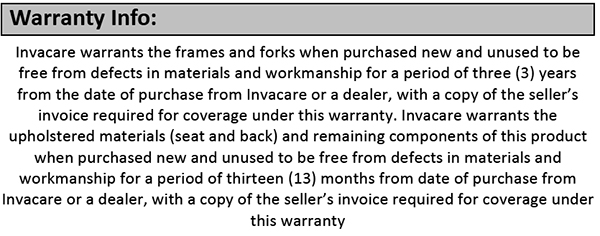 Invacare Top End Force NRG Handcycle - Warranty